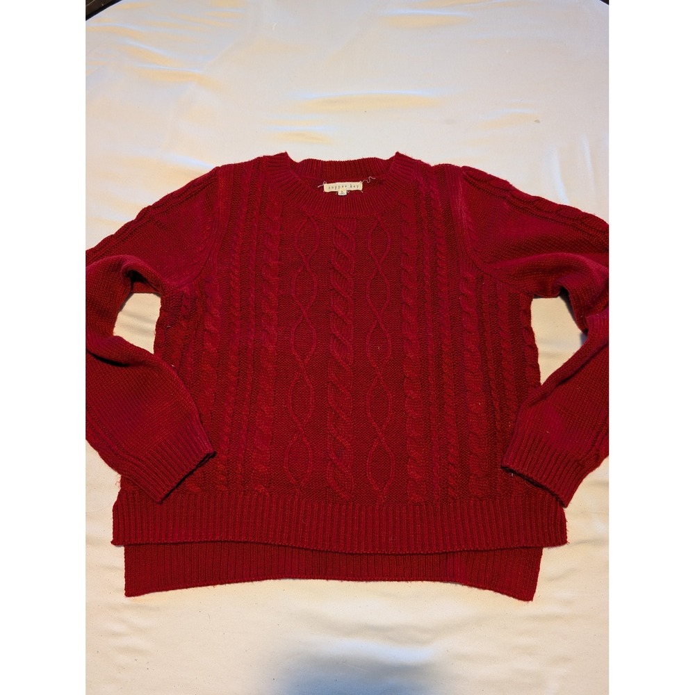 Copper‎ Key Girls Red Cable Knit Sweater High Low Hem Size L Burgundy Crew Neck